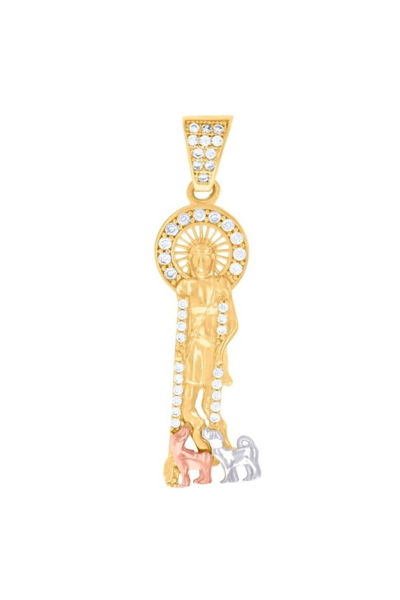 10k Tri-color Gold Mens Cubic Zirconia St. Lazarus Religious Charm Pendant 37.5x9.4mm Wide Necklace for Men