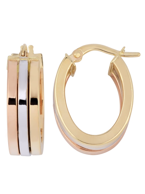 KoolJewelry 10k Tricolor Gold Polish Triple Oval Hoop Earrings