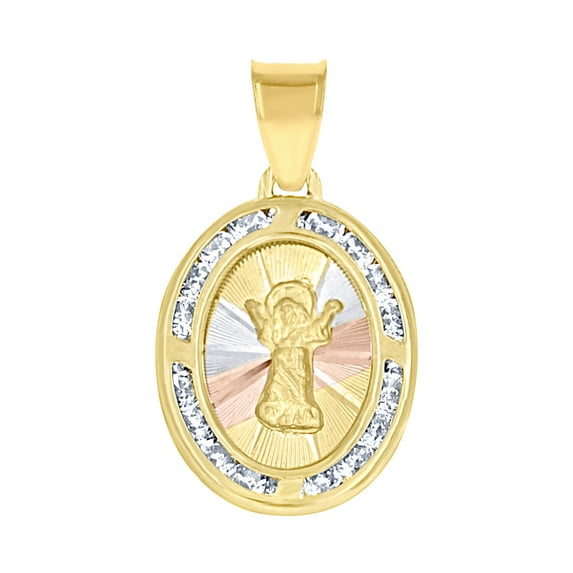 10k Tri-color Gold Unisex Cubic Zirconia CZ Religious Oval Charm Pendant Necklace 24.1x13.70mm Wid Pendant for Women