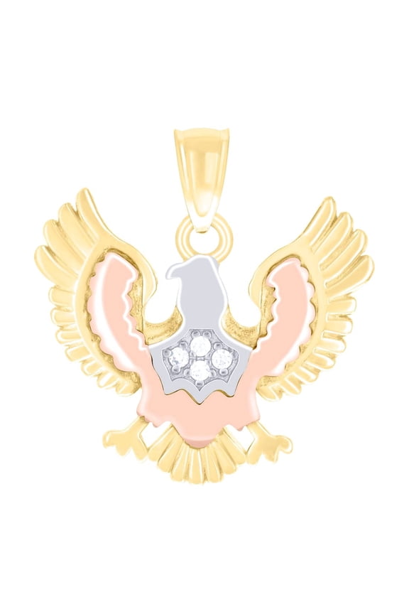 10k Tri-color Gold Womens Cubic Zirconia Eagle Bird Wildlife Charm Pendant Necklace 17.3x16.8mm Wide Pendant for Women