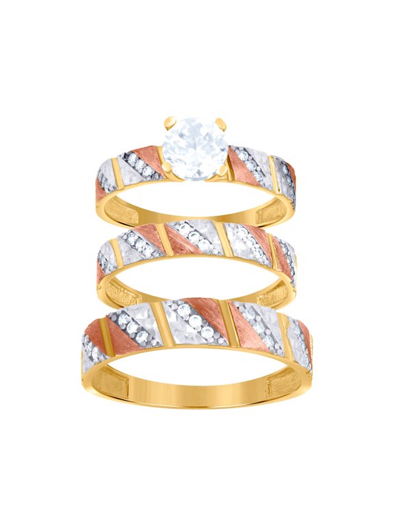 10k Tri-color Gold Womens Cubic Zirconia Trio Ring Set Ring for Women - 4.6 Grams