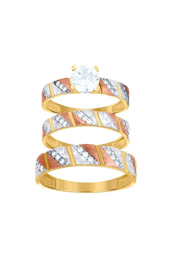 10k Tri-color Gold Womens Cubic Zirconia Trio Ring Set Ring for Women - 4.6 Grams