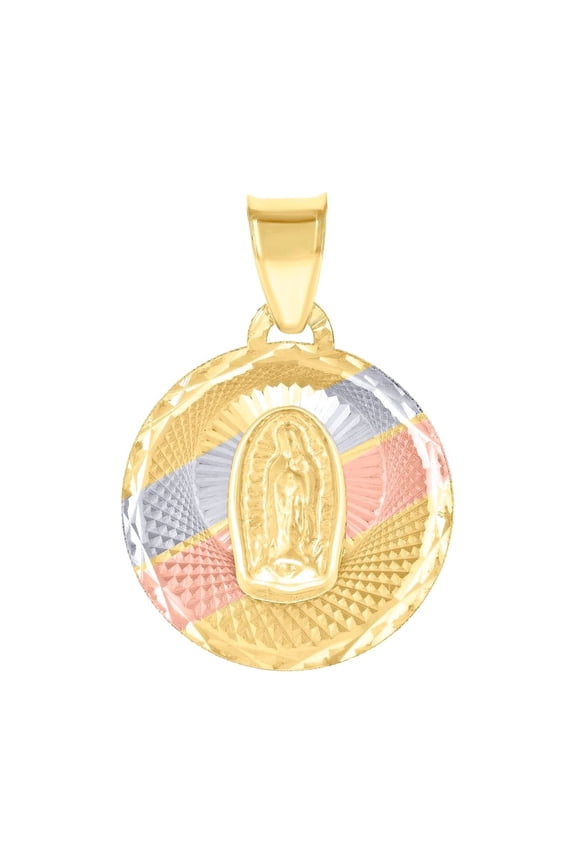 10k Tri-color Gold Womens Guadalupe Religious Charm Pendant Necklace 17.6x12.2mm Wide Pendant for Women