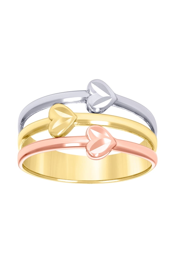 10k Tri-color Gold Womens Semanario Love Hearts Ring 11.6x5.3mm Wide Statement Ring for Women