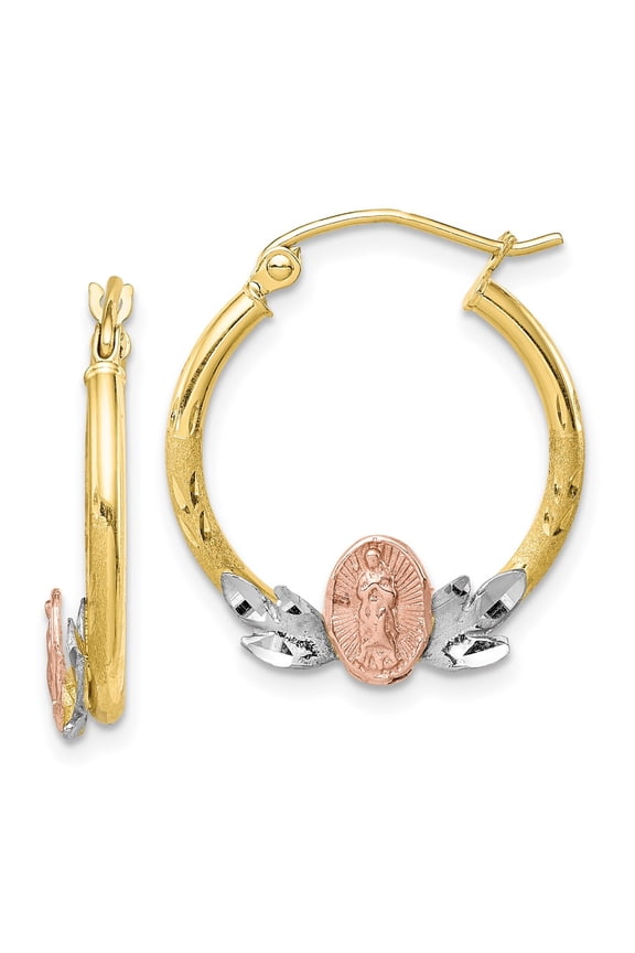 10k Tri-color Guadalupe Hoop Earrings