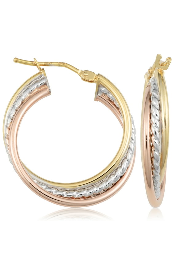 KoolJewelry 10k Tricolor Gold Hoop Earring, 1"