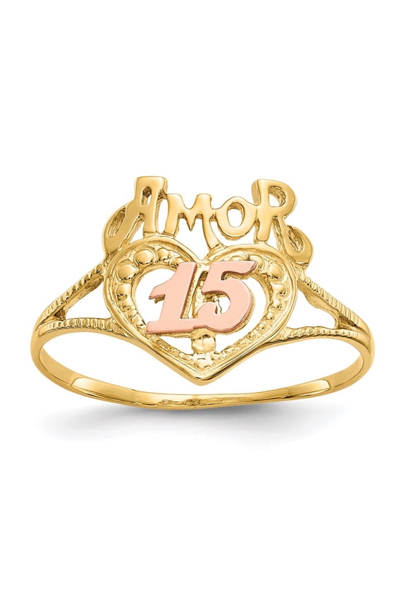 10k Two-Tone Amor 15 Heart Ring