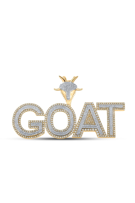 10k Two-Tone Gold 2 3/4 CTW Natural Diamond "Goat" Mens Charm 15.82 Grams
