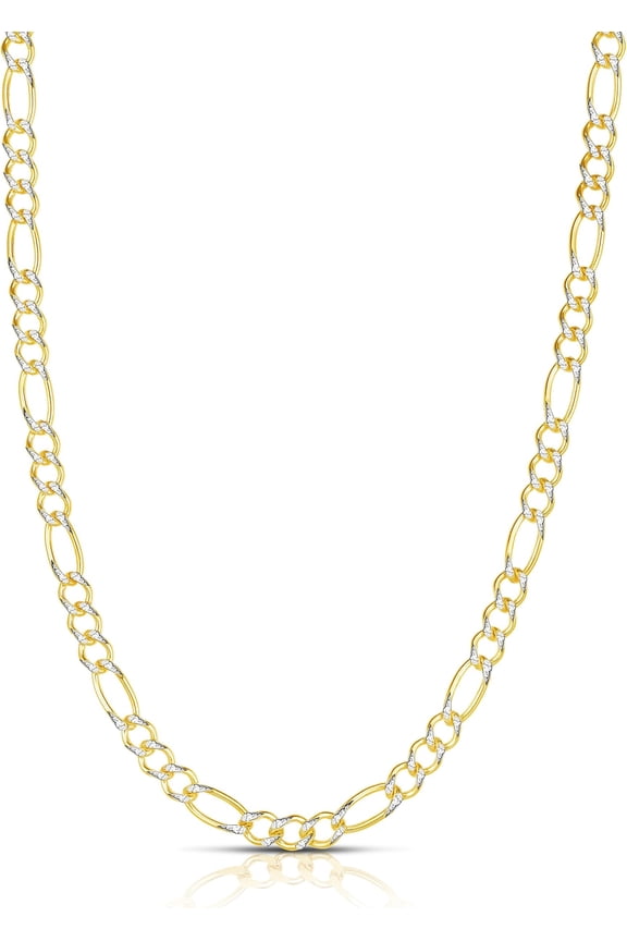 10k Two-Tone Gold 2.5mm Lite Pave Diamond Cut Figaro Chain Link Necklace