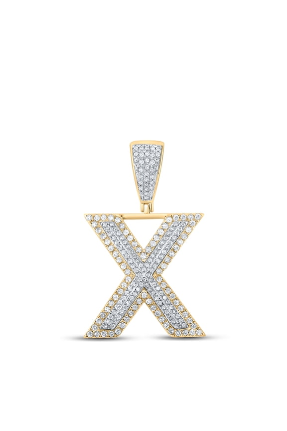 10k Two-Tone Gold 3/4 CTW Natural Diamond Initial "X" Mens Charm 4.29 Grams
