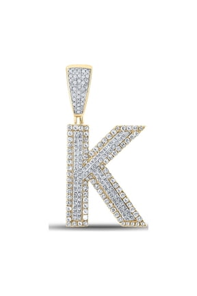 10k Two-Tone Gold 7/8 CTW Natural Diamond Initial "K" Mens Charm 3.64 Grams