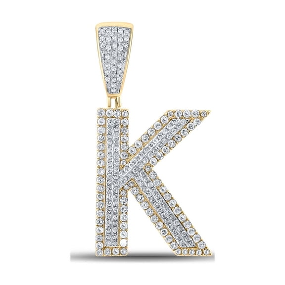 10k Two-Tone Gold 7/8 CTW Natural Diamond Initial "K" Mens Charm 3.64 Grams