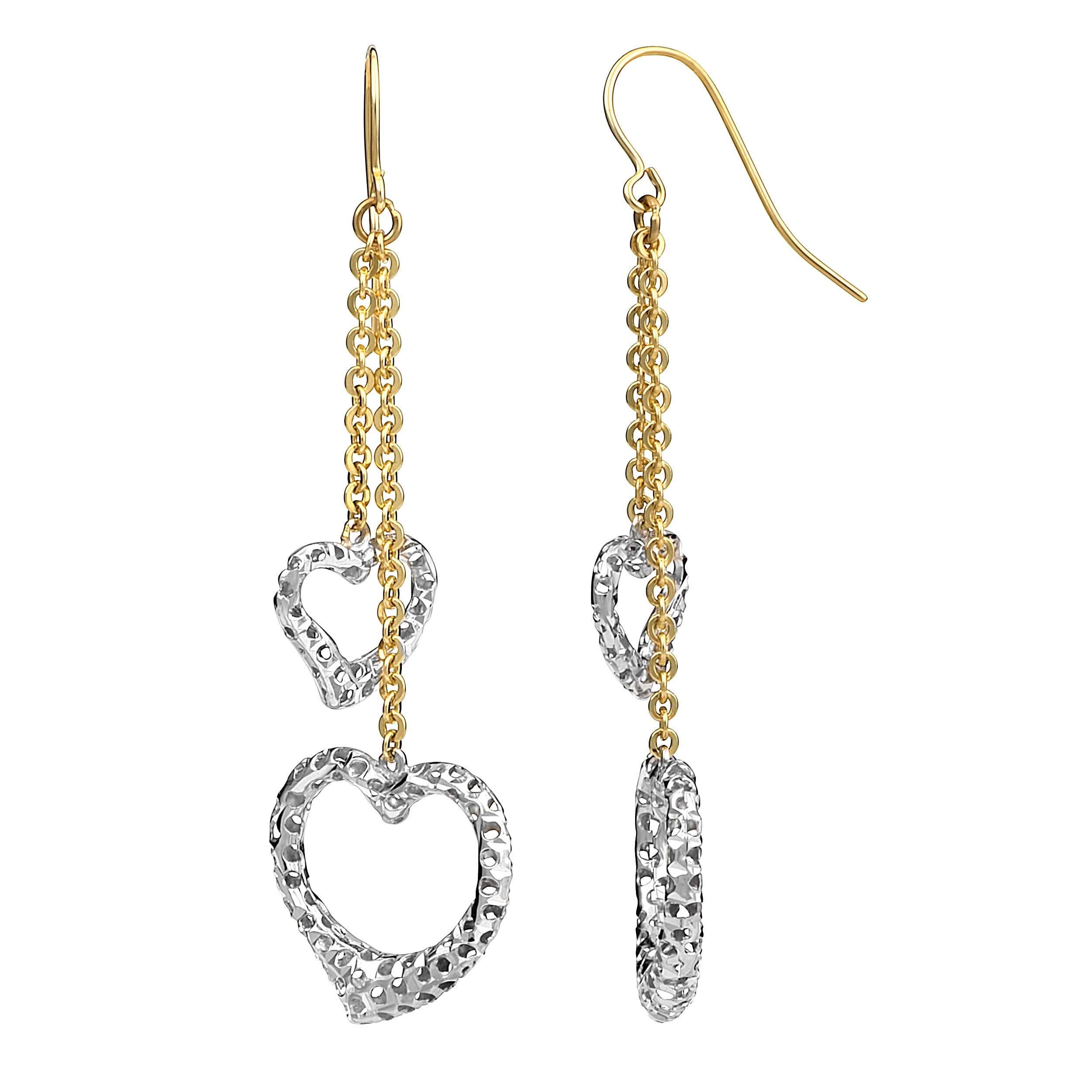 FREMADA KoolJewelry 10k Two-tone Gold Big and Small Hearts with Cut-outs Dangle Earrings