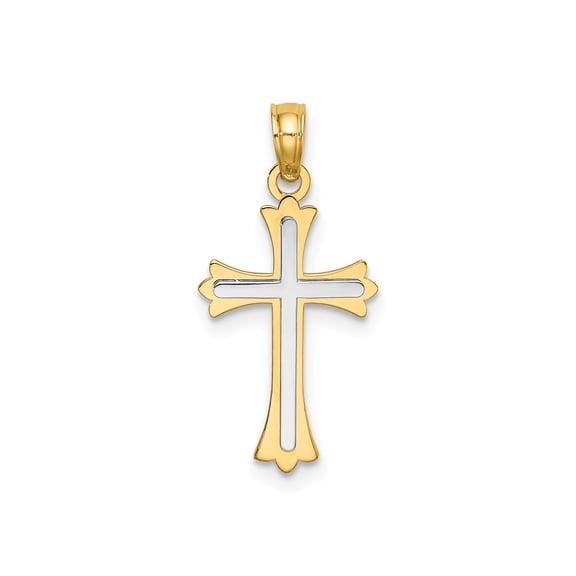 10k Two Tone Gold Cross Pendant Necklace with Flared Tips and White Gold Center for Men and Women Religious Jewelry for Daily Wear or Statement Style Faith Accessory for Men and Women