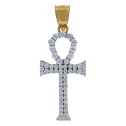 10k Two-Tone Gold Cubic Zirconia Ankh Religious Charm Pendant