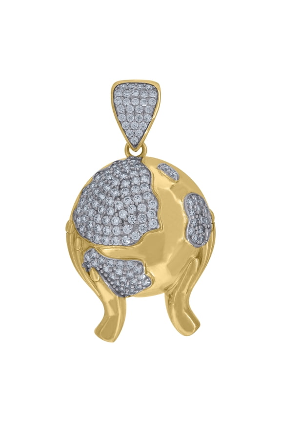 10k Two-Tone Gold Cubic Zirconia Globe In Hands Charm Pendant