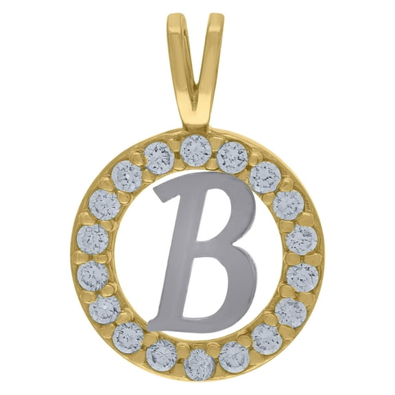 10k Two-Tone Gold Cubic Zirconia Unisex Initial "B" Alphabet Pendant 1g Charm
