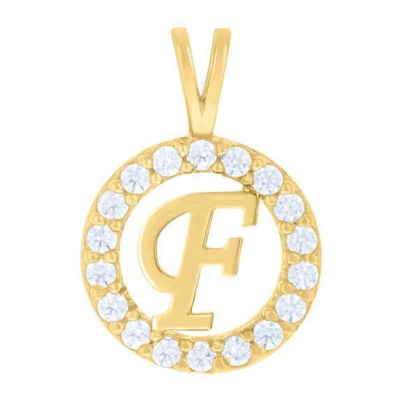 10k Two-Tone Gold Cubic Zirconia Unisex Initial "F" Alphabet Pendant 1g Charm