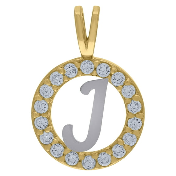 10k Two-Tone Gold Cubic Zirconia Unisex Initial "J" Alphabet Pendant 1g Charm
