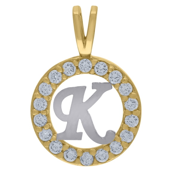10k Two-Tone Gold Cubic Zirconia Unisex Initial "K" Alphabet Pendant 1g Charm