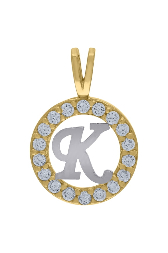 10k Two-Tone Gold Cubic Zirconia Unisex Initial "K" Alphabet Pendant 1g Charm