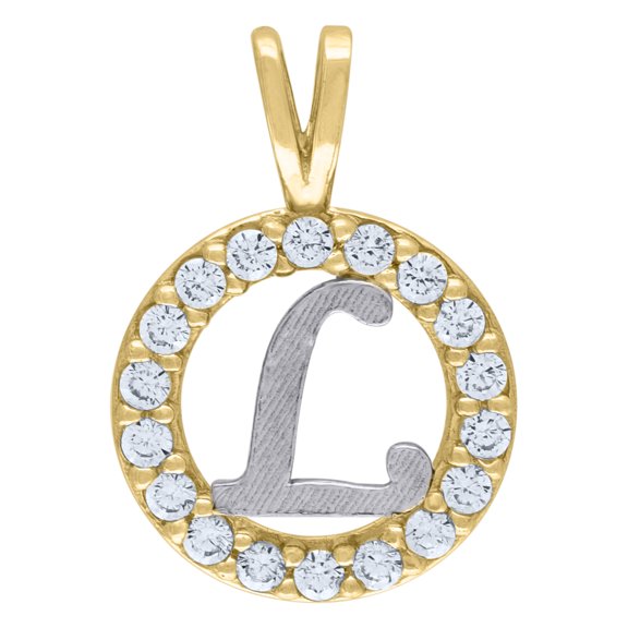 10k Two-Tone Gold Cubic Zirconia Unisex Initial "L" Alphabet Pendant 1g Charm