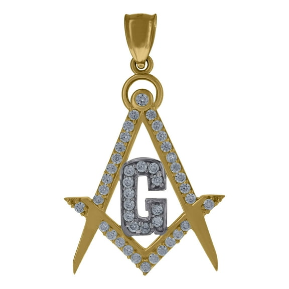 10k Two-Tone Gold Cubic-Zirconia Unisex Masonic Religious Charm Pendant