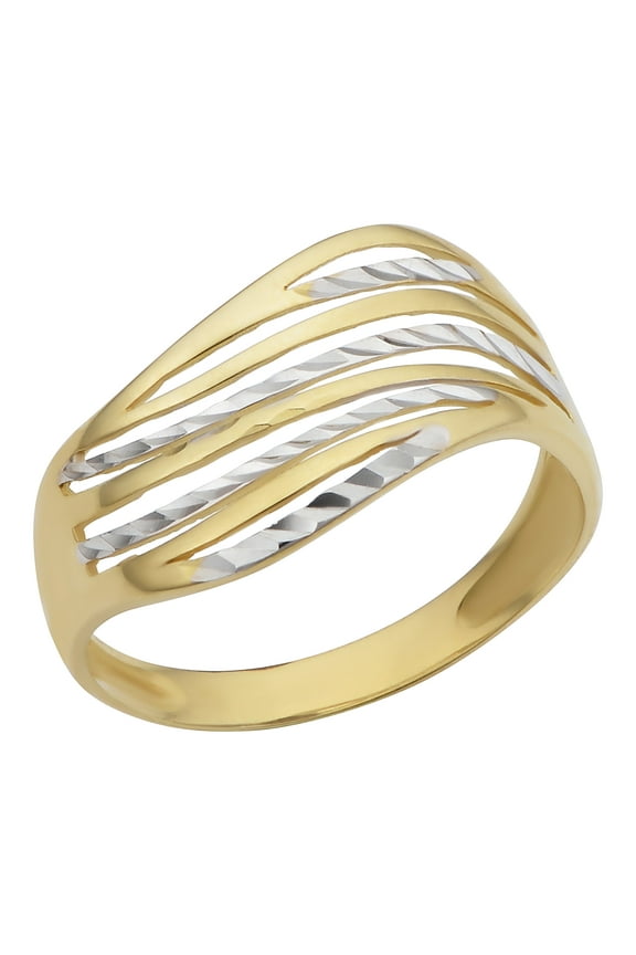 KoolJewelry 10k Two-tone Gold Diamond-cut Wave Design Ring