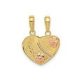 thumbnail image 1 of 10k Two-Tone Gold Heart Pendant Necklace with Rose Gold Flowers, Mommy and Me Split Charm for Women, Symbol of Maternal Bonding, Sentimental Family Jewelry, 1 of 6