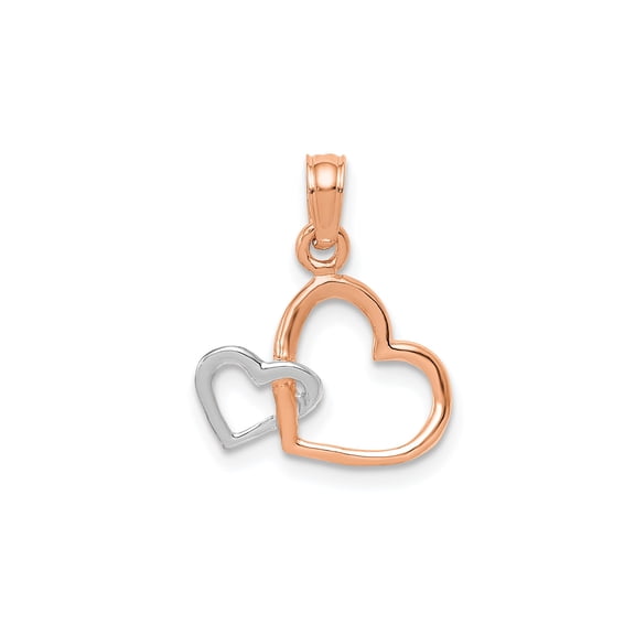 10k Two Tone Gold Interlocking Heart Pendant for Women, Rose and White Gold Open Hearts Necklace Charm, Symbolic Jewelry of Love, Unity and Connection, Elegant Sentimental Accessory