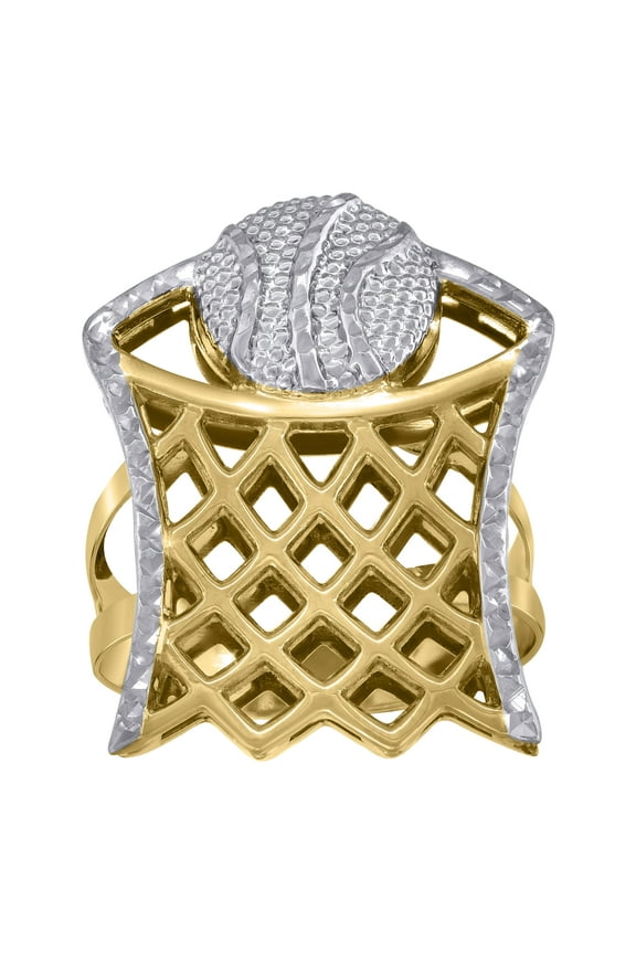 10k Two-Tone Gold Mens Basketball Sports Ring