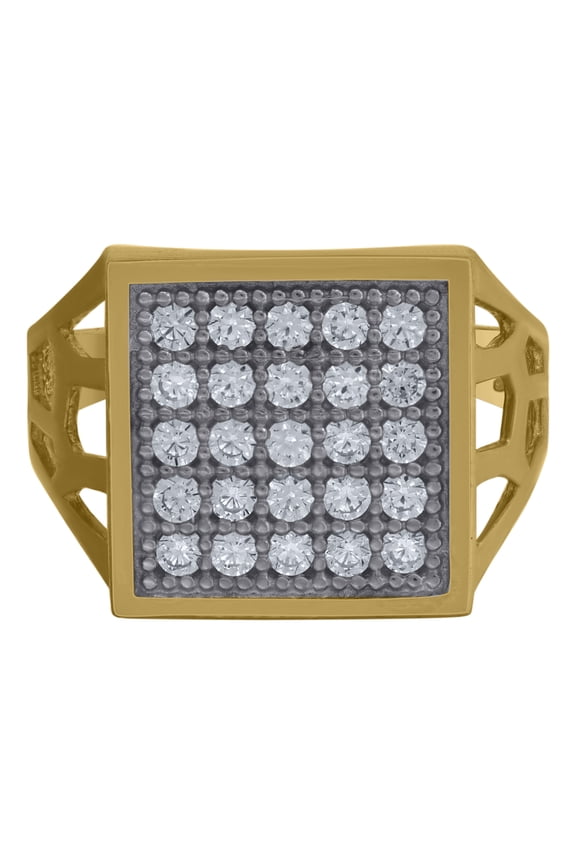 10k Two-Tone Gold Mens Cubic Zirconia CZ Cluster Square Ring