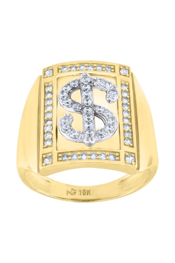 10k Two-Tone Gold Mens Cubic Zirconia Dollar Sign Square Ring
