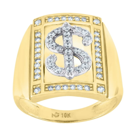 10k Two-Tone Gold Mens Cubic Zirconia Dollar Sign Square Ring