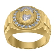 10k Two-Tone Gold Mens Cubic-Zirconia Jesus Religious Rings