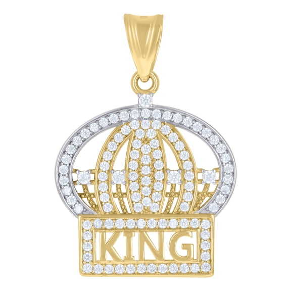 10k Two-Tone Gold Mens Cubic-Zirconia King Crown Fashion Charm Pendant