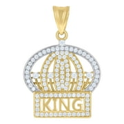 10k Two-Tone Gold Mens Cubic-Zirconia King Crown Fashion Charm Pendant