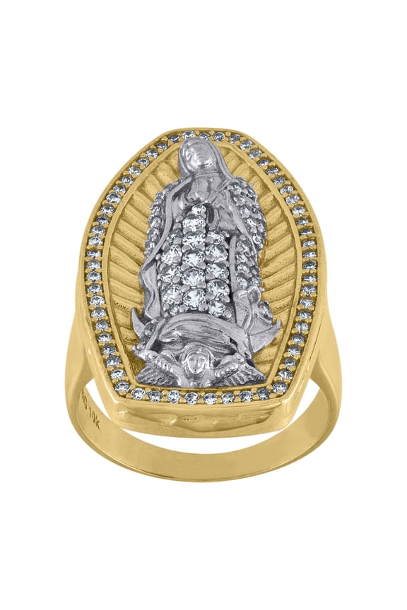 10k Two-Tone Gold Mens Cubic Zirconia Lady Of Guadalupe Religious Ring