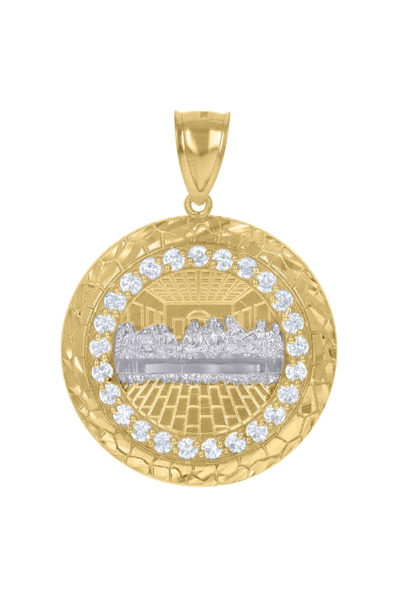 10kt Two-Tone Gold Mens Cubic-Zirconia Last Supper Religious Medallion Charm Pendant 6 Grams