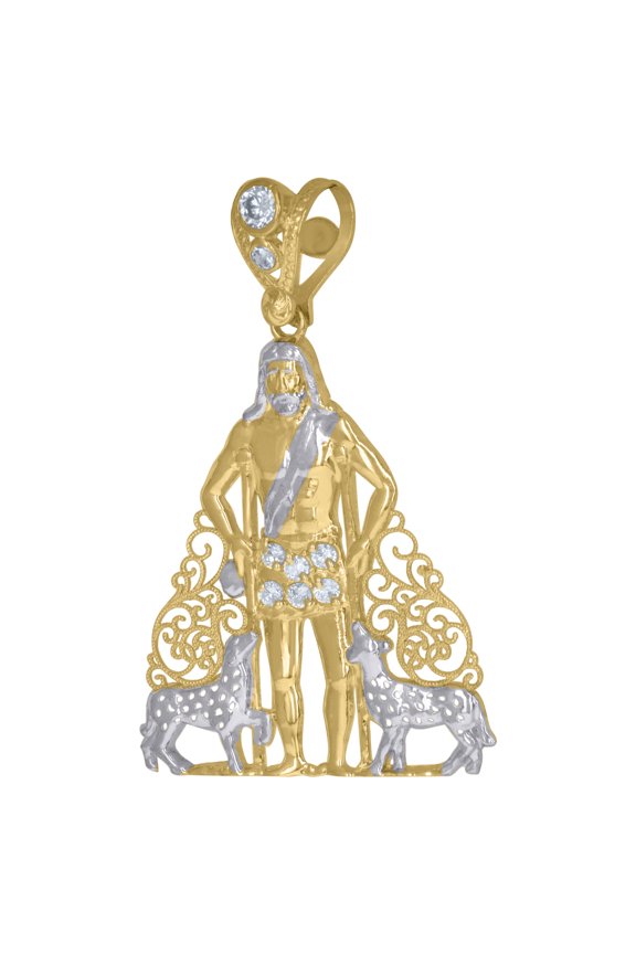 10k Two-Tone Gold Mens Cubic-Zirconia St. Lazarus Religious Charm Pendant