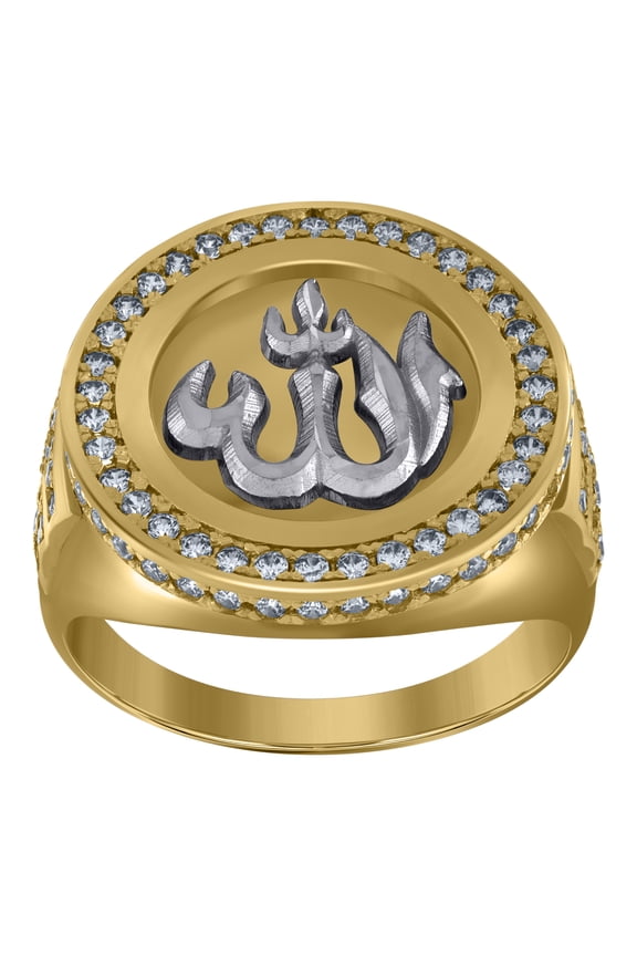10k Two-Tone Gold Mens Cubic Zirconia Symbol Allah Religious Ring