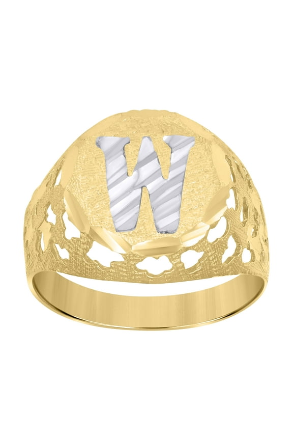 10kt Two-Tone Gold Mens Diamond-Cut Textured Initial Letter W Band Ring 3.9 Grams