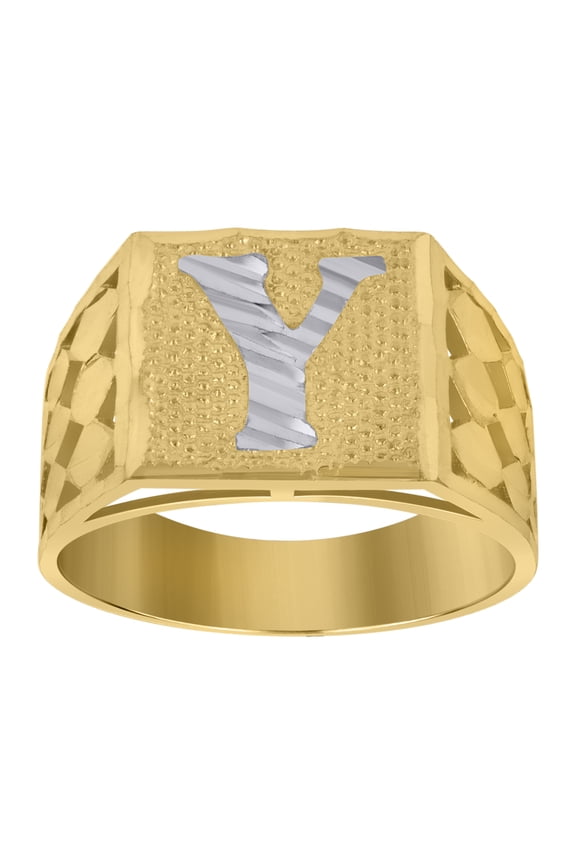 10kt Two-Tone Gold Mens Diamond-Cut Textured Initial Letter Y Band Ring 3.9 Grams