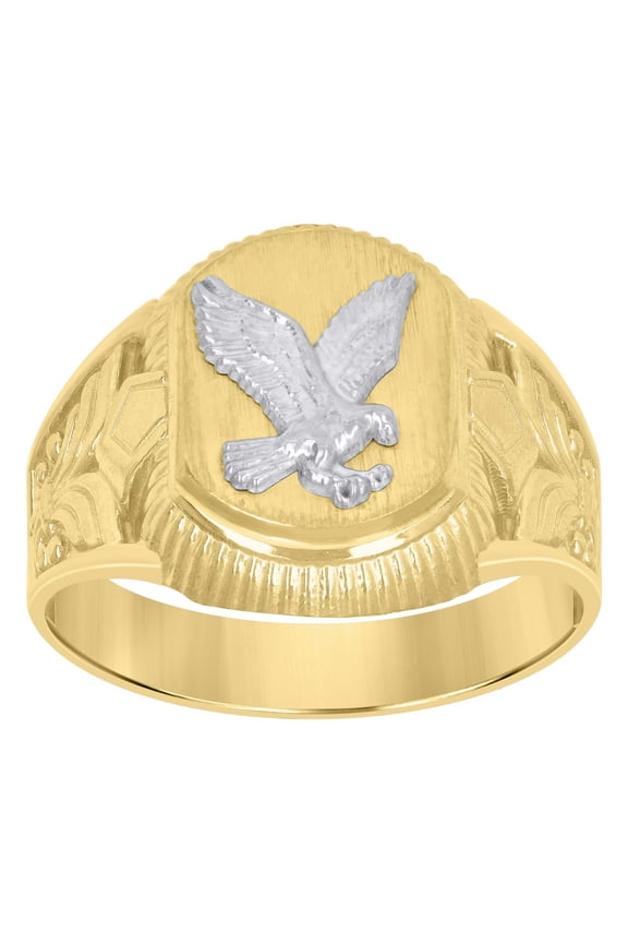 10k Two-Tone Gold Mens Eagle Signet Ring