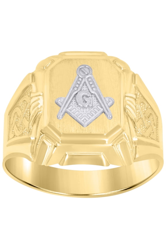 10k Two-Tone Gold Mens Masonic Signet Ring
