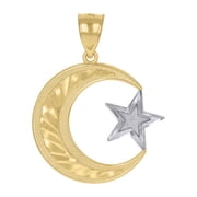 10k Two-Tone Gold Mens Polish Finish Chand Sitara Religious Charm Pendant