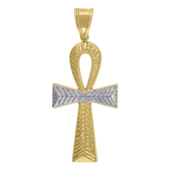 10k Two-Tone Gold Mens Religious Ankh Cross Pendant