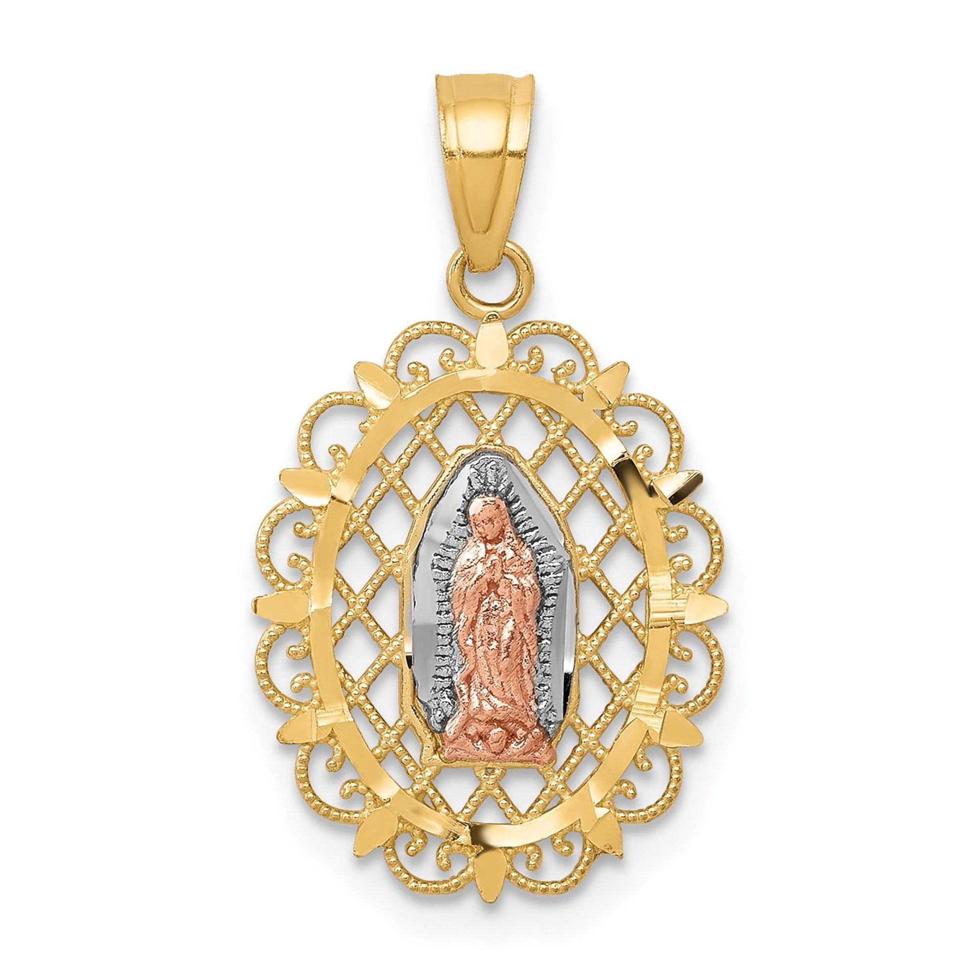 10k Two-Tone Gold Our Lady of Guadalupe Pendant Necklace for Women ...