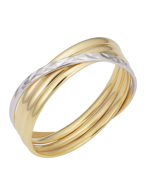Au Naturale 10k Two-tone Gold Polish Diamond-cut Crossing Stacked Band Ring (size 8)