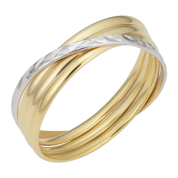 Au Naturale 10k Two-tone Gold Polish Diamond-cut Crossing Stacked Band Ring (size 8)